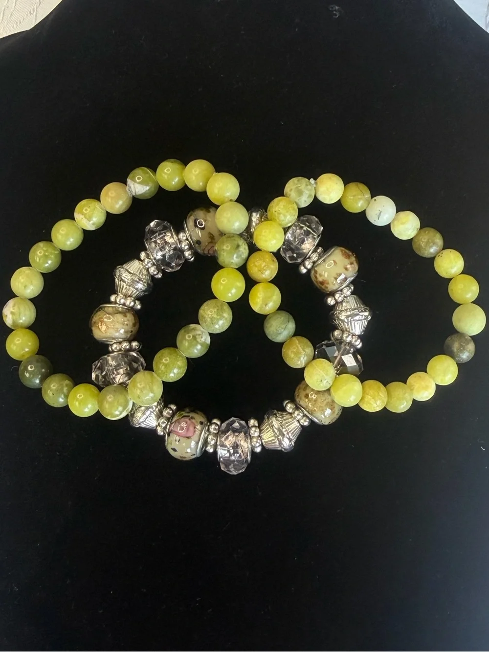 Serpentine Gemstone Beaded Jewelry Set, Necklace, Bracelet Bundle & Earrings